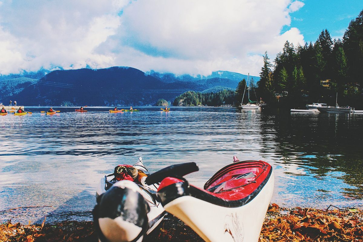 Kayaks ready on the shore